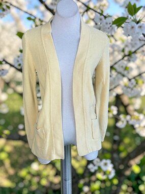 Appleseed’s Yellow Seed Stitch Linen Blend Open Cardigan Sweater Size Small